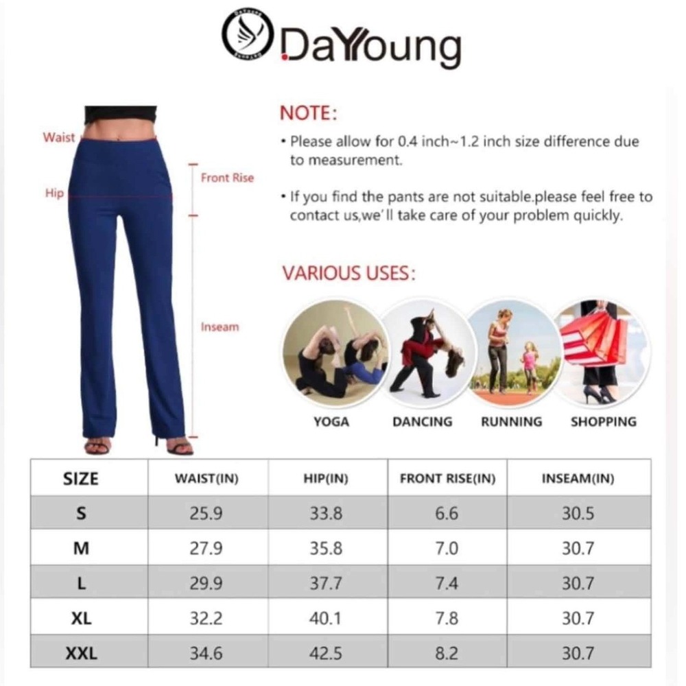 DaYoung Bootcut Yoga Pants with Tummy Control Workout Large Navy Blue - Picture 5 of 11
